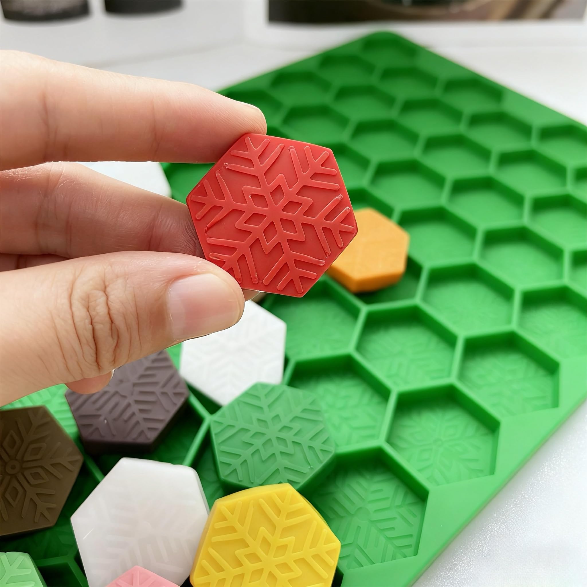 Tadonyny Hexagon Snowflakes Silicone Molds for Chocolate, Gummy Candy, Wax Melts and Ice Cube Tray with Scraper