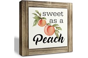 XJCUG Peach Wood Plaque Sign, Sweet as A Peach, Box Wood Plaques Desk Décor, Peach Saying Plaque, Decorative Wooden Table Sign, Farmhouse Summer Decor, Rustic Home Decor, Primitive Wood Sign