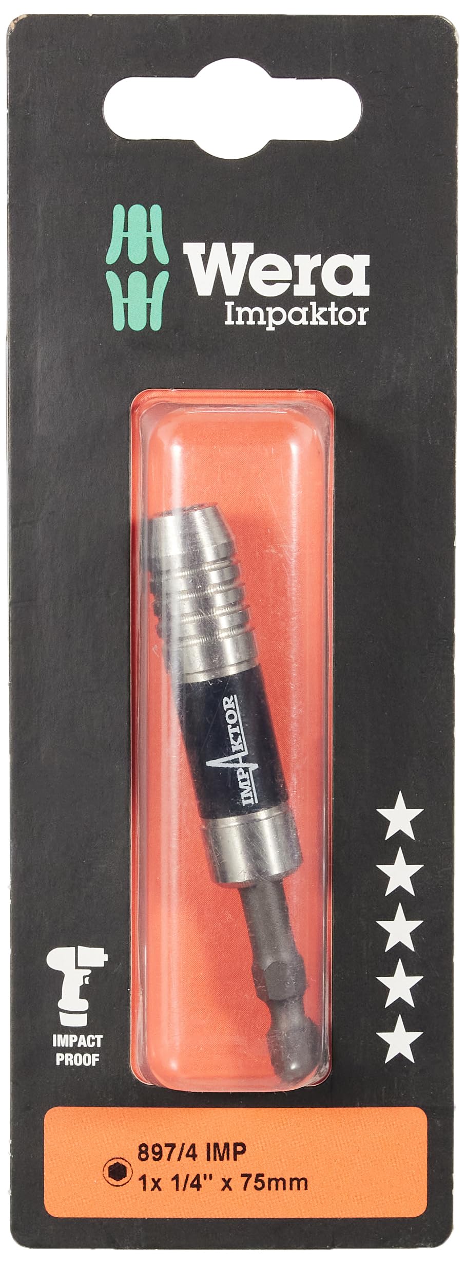 Wera 05057675001 897/4 Impaktor Bit Holder with retaining Ring and Magnet - Silver