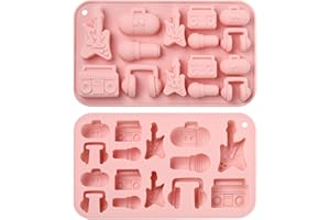 UR URLIFEHALL 2 Pcs Music Themed Silicone Molds Guitar Audio Microphone Chocolate Molds for Baking Jelly Candy Cake Decoratio
