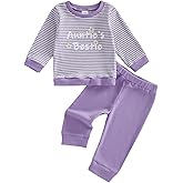 XRTBMN Aunties Bestie Baby Outfit Toddler Girl 2Pcs Spring Clothes Long Sleeve Striped Sweatshirt Top and Waffle Pants Set