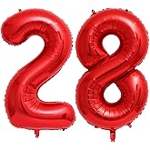 Red 28 Number Balloons, 40 Inch Giant Number 28 Balloons Foil Mylar Helium Red Number Balloons for 28th Birthday Party Supplies Anniversary Event Celebration Decorations
