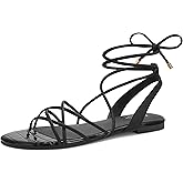 PARTY Women's Strappy Sandals Gladiator Lace Up Flats Summer Wrap Open Toe Tie Up Shoes
