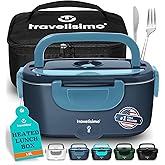 TRAVELISIMO Electric Lunch Box for Adults 80W Heated Lunch Box For Men 1.5L Stainless Steel Portable Food Warmer, 12/24/110V for Travel & Work, Loncheras Electricas Para Calentar almuerzo