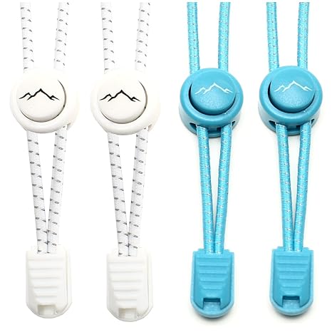 gipfelsport Elastische Schnürsenkel - Gummi Schnellschnürsystem ohne Binden | für Kinder, Herren, Damen I 2X Paar: weiß/blau