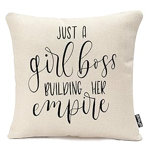 oFloral Throw Pillow Covers 18 X 18 Inch Just Girl Boss Building Her Empire Inspirational Phrase Modern Feminism Quote Lettering Pillow Case Cushion Cotton Linen Home Decor Pillowcase