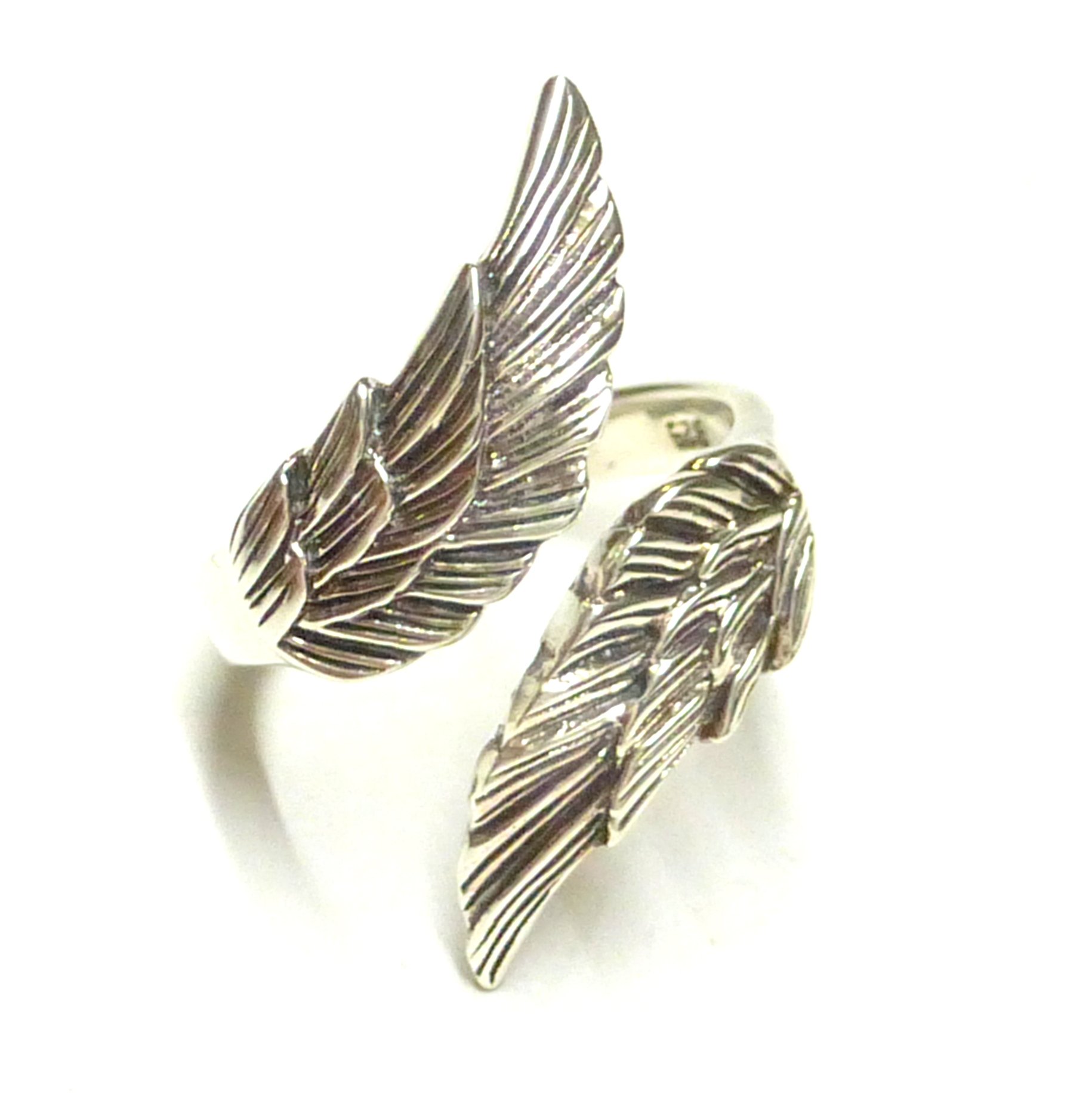 Silver Ring Open Band Ring Angel Wings Sterling Silver Size 62-19.7 Adjustable Gift Jewellery Unisex