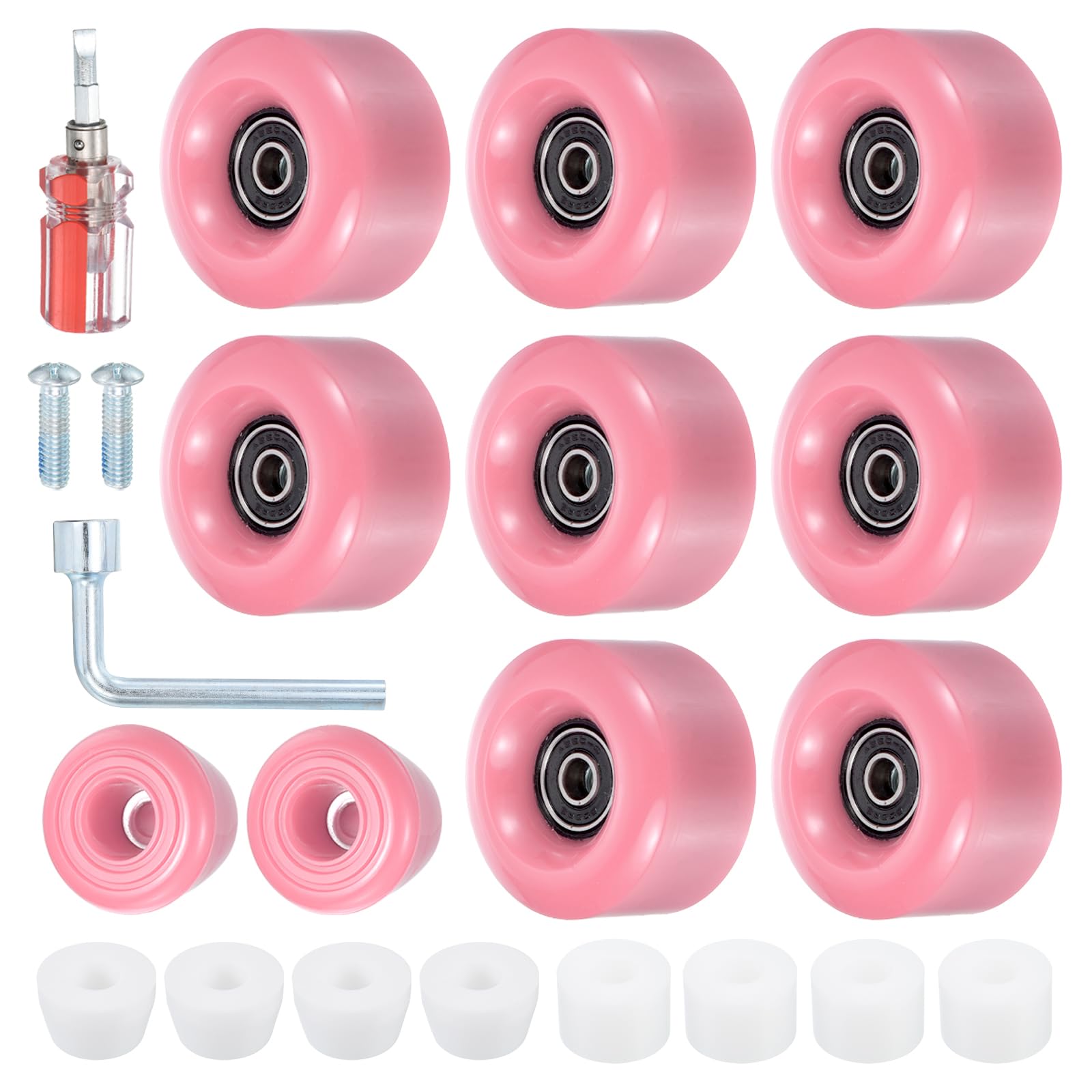 M METERXITY 8 Pack Roller Skate Wheels - Quad Skates Wheels with Bearing Installed & 2 Toe Stoppers Apply to Outdoor Double Row Skating (58x32mm, 82A, Pink)