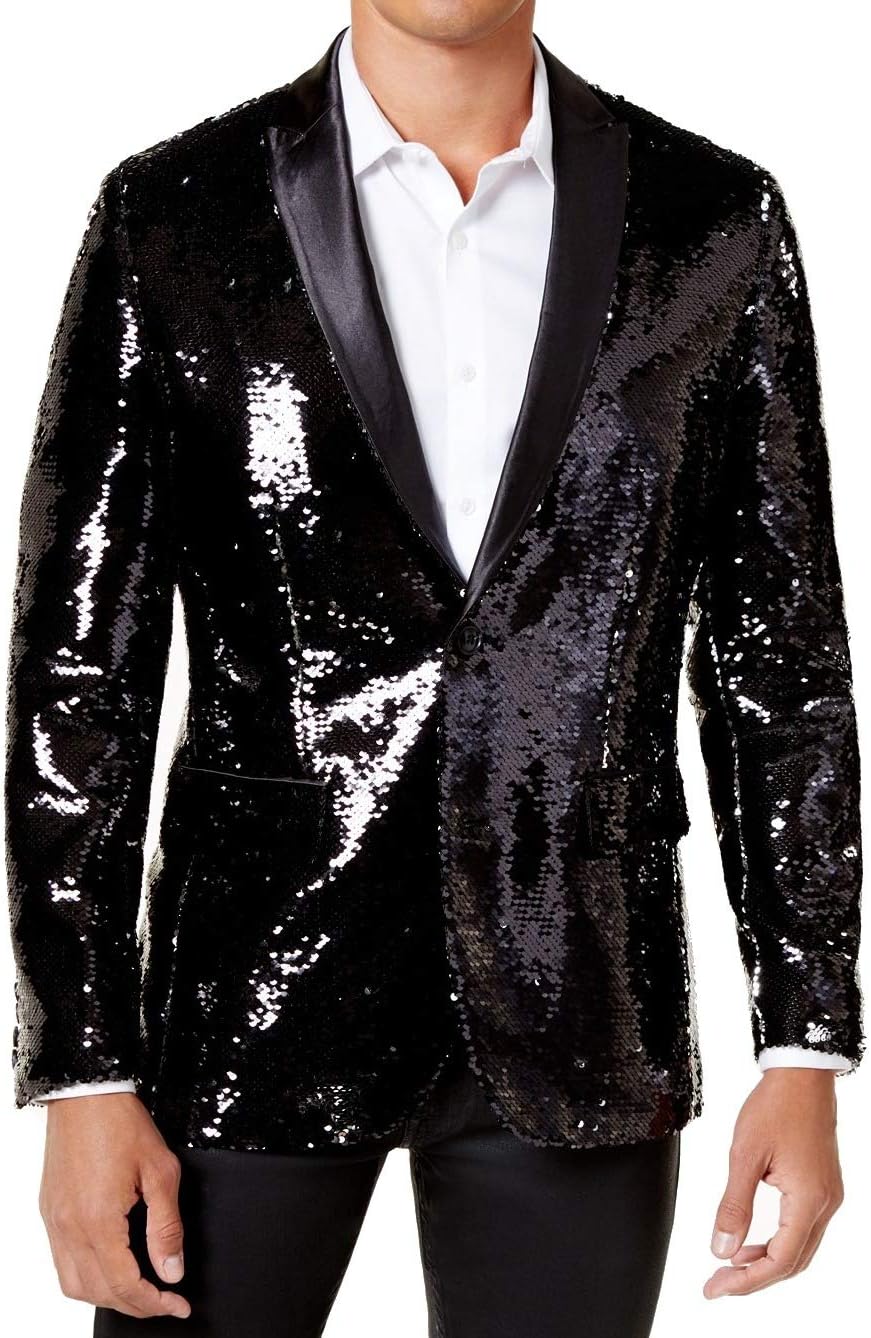 INC Mens Blazer Black 3XL Big & Tall Sequin Satin PeakLapel Slim Fit