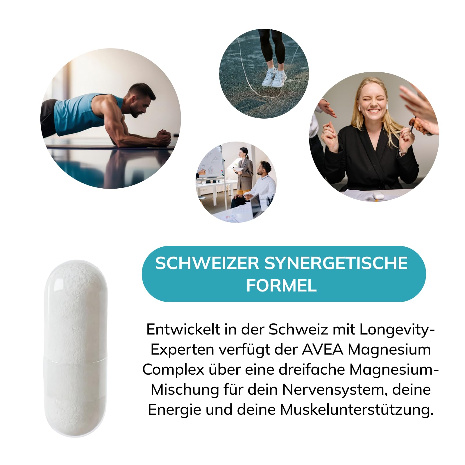 AVEA Magnesium Komplex Kapseln 3-in-1 (300mg) – Mit Magnesium Bisglycinat, Magnesium Malat & Citrat – Für Energielevel, Reduzierung von Müdigkeit & Erschöpfung sowie Muskel- & Nervenfunktion 5
