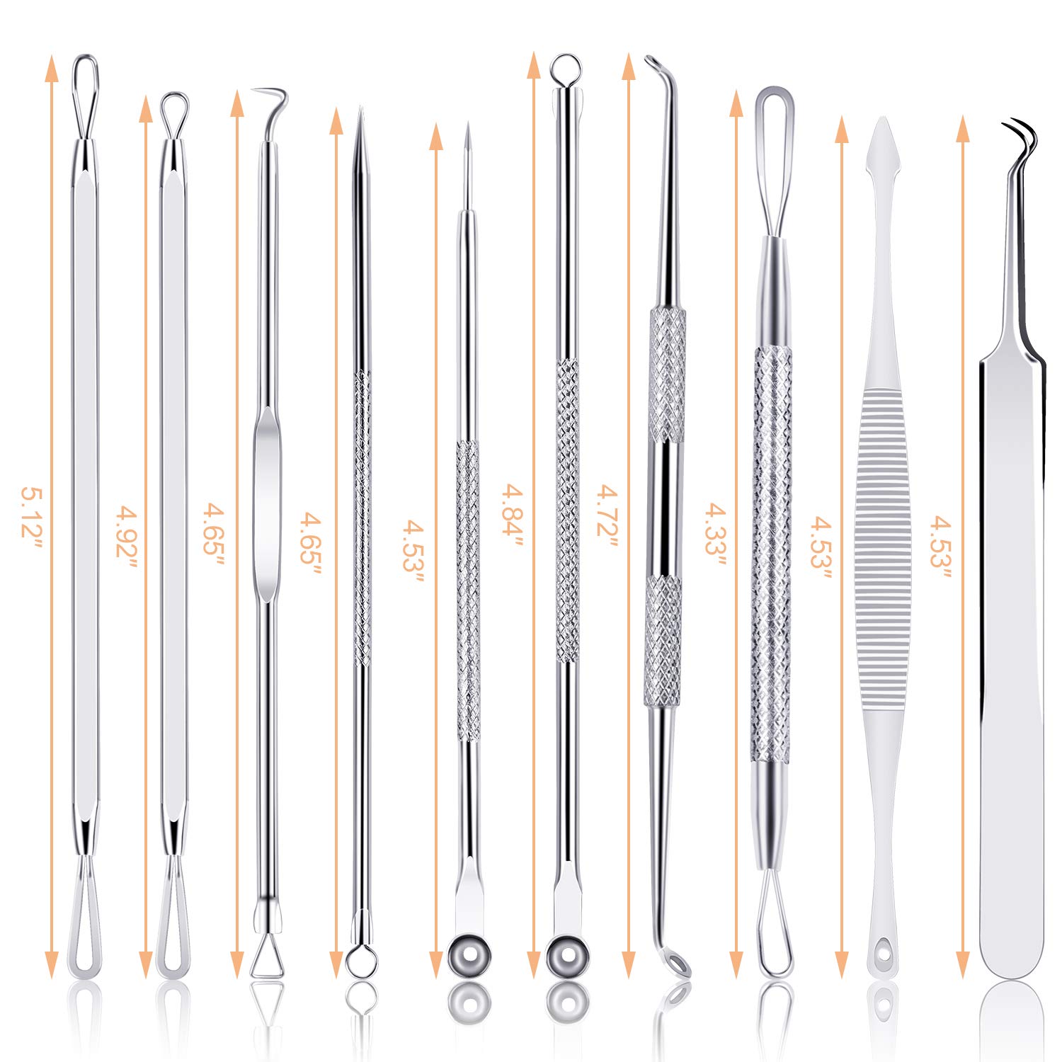 Blackhead Remover Pimple Popper Tool Kit 10 Pcs, Comedone Pimple Extractor Tool, Acne Kit for Blackhead, Whitehead Popping, Zit Removing: Beauty