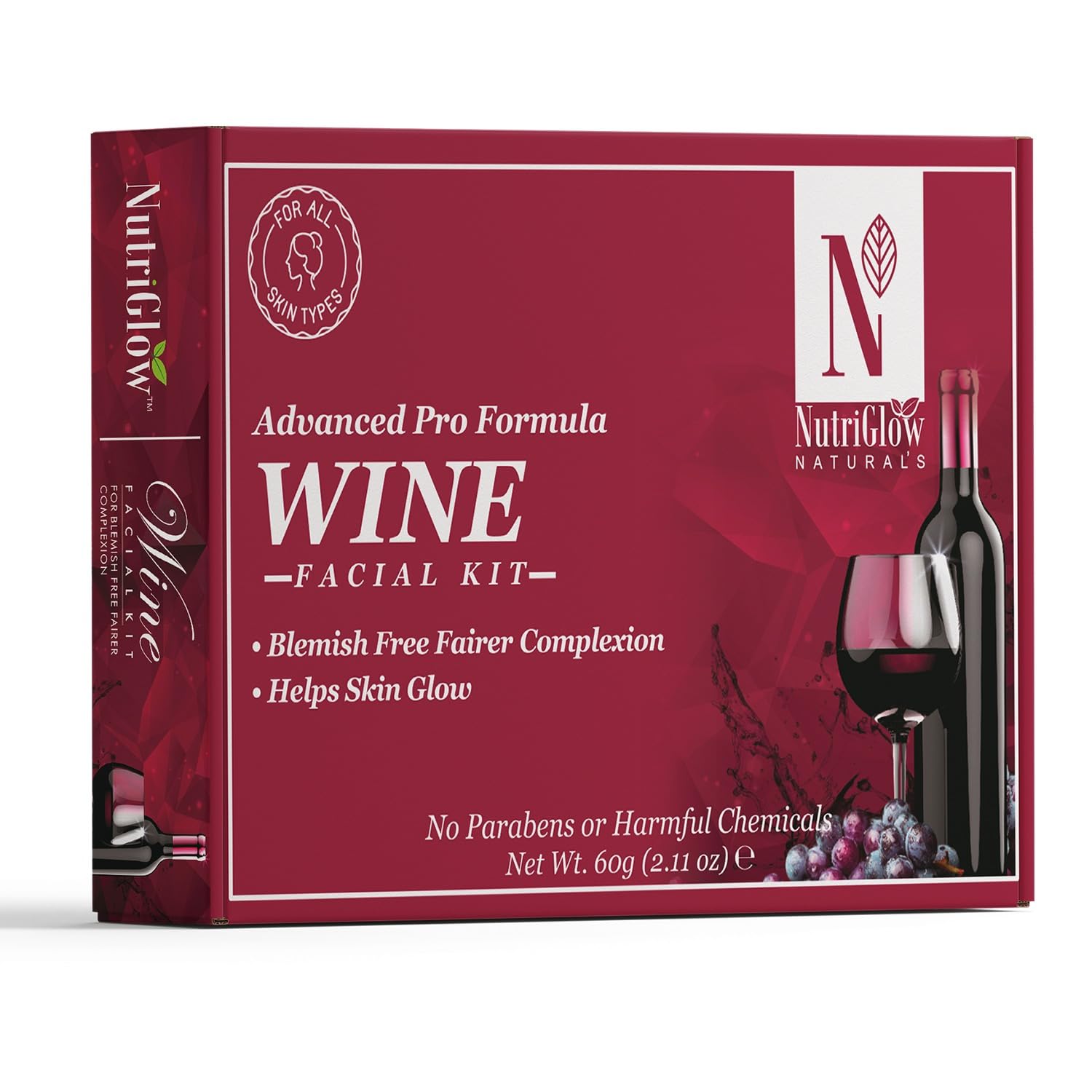 NUTRIGLOW NATURAL'S Advanced Pro Formula Wine Facial Kit For Glowing Skin, Blemish Free Fairer Complexion For All Skin Type, 2.11 Oz