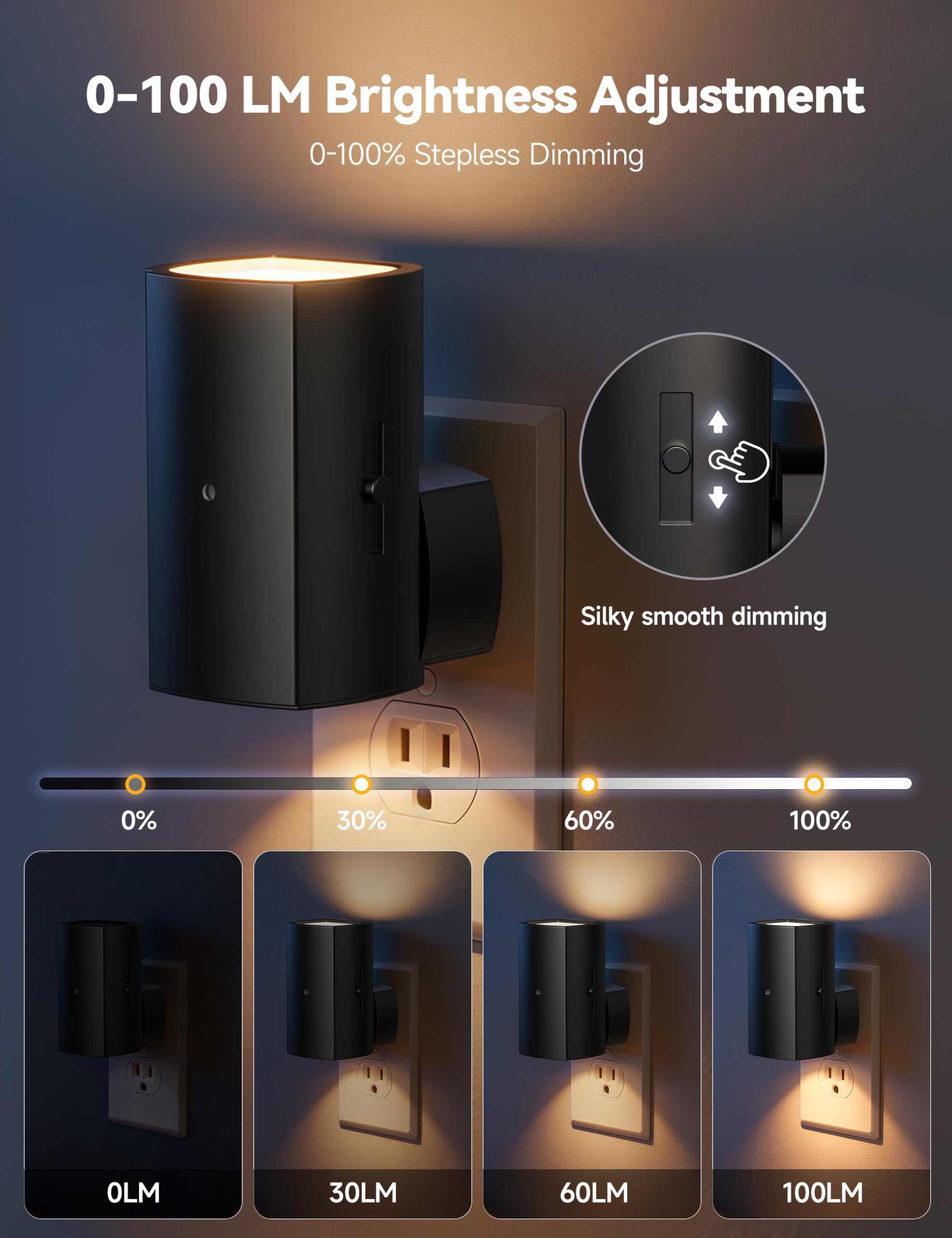 Brightown 2 Pack Night Lights Plug into Wall, Modern Night Light with Rotating Plug, Dusk to Dawn Sensor, 0-100LM Stepless Dimming Aora Night Light for Hallway Bedroom Bathroom, Soft White