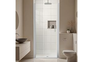 Lyngins Shower Door 24-26 in W x 72 in H Pivot Glass Shower Door with 1/4" Thick Tempered Glass and Stainless Steel Handle for Bathing Area, Versatile Reversible Mounting, Sleek Chrome