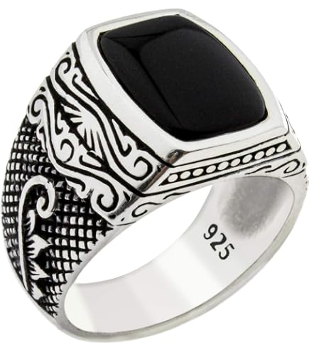 Amazon.com: Faceted Square Black Onyx Stone Ring 925 Sterling