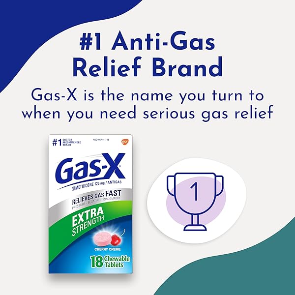 GAS-X EXTRA STRENGTH CHEWABLE GAS RELIEF TABLETS WITH SIMETHICONE 125 MG, CHERRY – 18 COUNT
