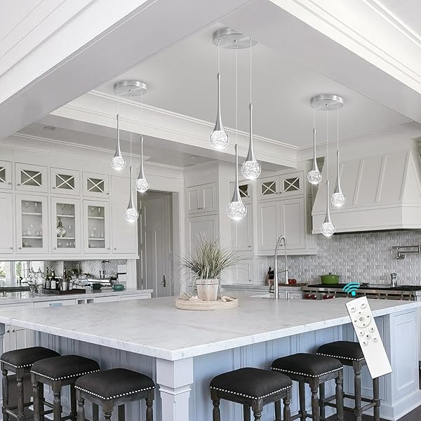 CENOZO 3-LIGHTS MODERN PENDANT LIGHTS FOR KITCHEN ISLAND LED DIMMABLE CRYSTAL GLAM CEILING PENDANT LIGHTING CHANDELIER FOR DINING ROOM HALLWAY BEDROOM CORNER LAMP BRUSHED NICKEL