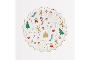 Meri Meri Christmas Party Plates (Pack of 8), Disposable Plates for Party, Christmas Paper Plates with Scalloped Edge