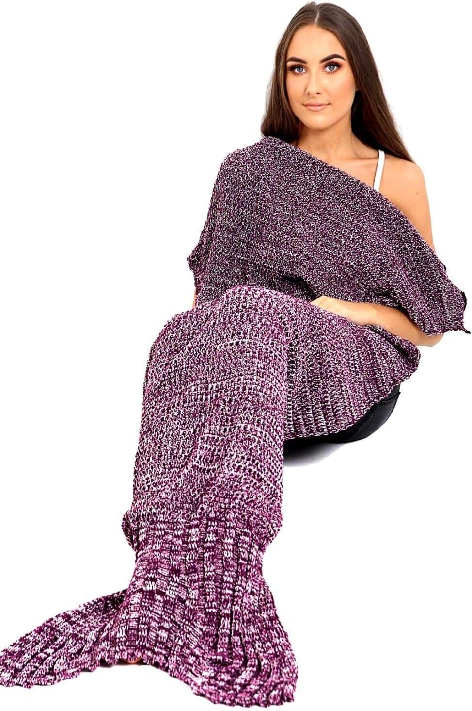 TBOOM Mermaid Tail Blanket Knitting Pattern Handmade Ultra Soft & Super Cool Portable & Convenient Adult Style for Sofa, Bed linens, Camping , Business Trip and Travelling Perfect Gift Choice (180*90cm (73.46 inch x36.7 inch) Adults Girls)