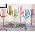 Physkoa 15oz Colored Wine Glasses Set of 6 – Elegant Long Stem Glassware for Wine, Party, Dinner, Housewarming, Birthday or Holiday Gift