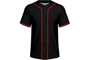 Lalkllo Men Baseball Jersey Solid Shirts Plain Casual Button Down Short Sleeves T-Shirt Sports Uniform S-2XL