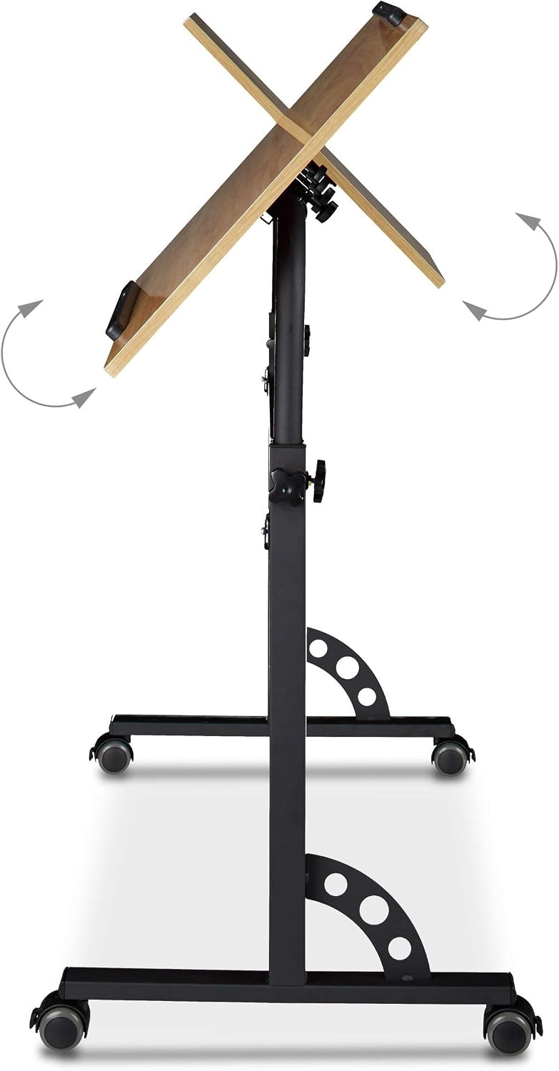Relaxdays XXL Laptop Table Height Adjustable, 110 x 100 x 50 cm, Wood, Mobile Lecturn, Wheels with Brakes, Notebooks - Image 4