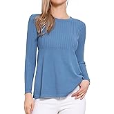 Allegra K Pullover Sweaters for Women Casual Crewneck Long Sleeve Stretchy Knit Sweater Elegant Peplum Tops 2025 Fall Fashion