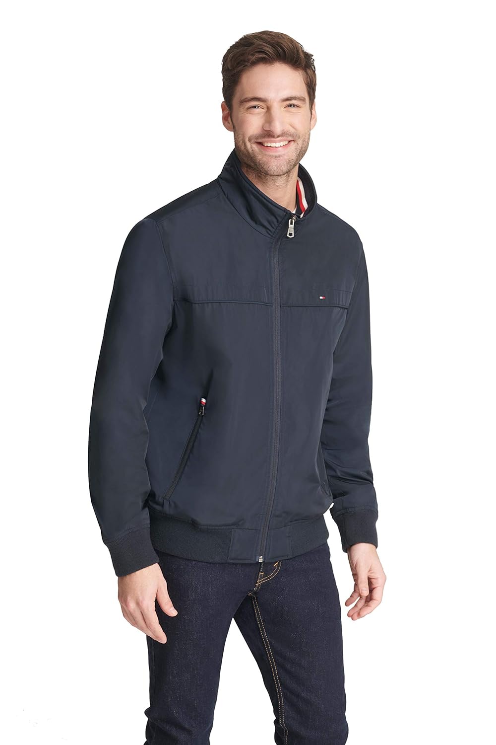 tommy hilfiger men's performance faux memory bomber jacket