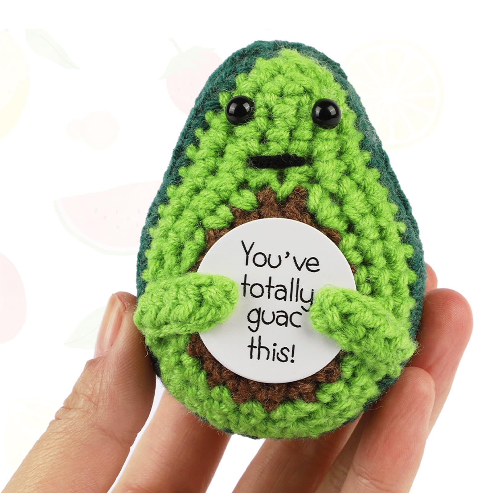 Hoedia Funny Positive Avocado Cute Christmas Gift, Emotional Crochet Doll Inspirational Support Gag Gifts with Cards, Small Knitted Avocado Birthday Self Care Present for Women Men Friend Coworke
