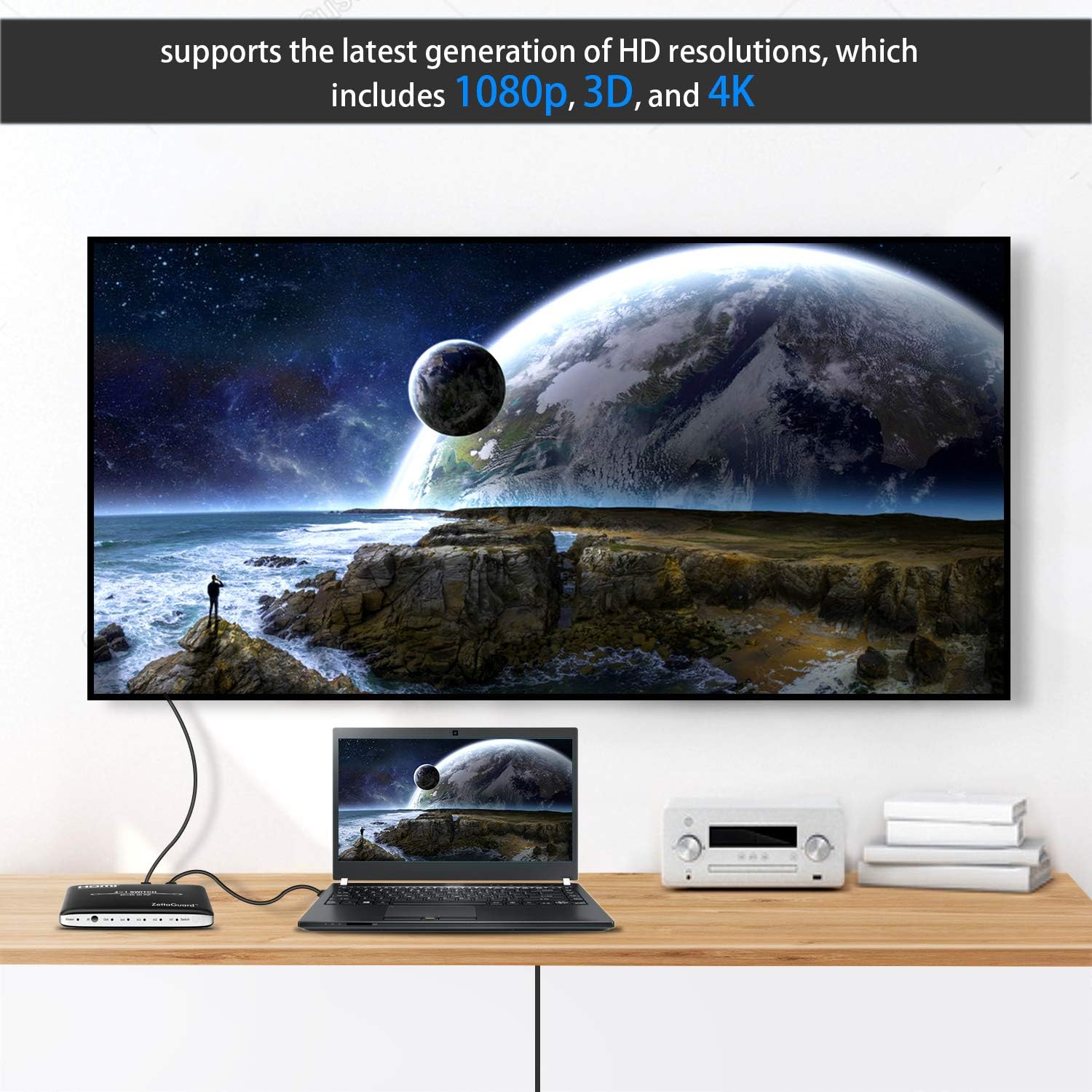 Zettaguard 4K x 2K 4 Port 4 x 1 HDMI Switch with PIP (Picture in Picture)and IR Wireless Remote Control, HDMI Switcher Hub Port Switches for PS4 Xbox Apple TV Fire Stick Blu-Ray Player (ZW410): Electronics