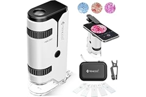 TENCCO 100x-250x Pocket Microscope for Kids Adults, Protable Handheld Miniscope, Mini Microscope Kit for Kids Adults Home School Lab Biology Science Education, White