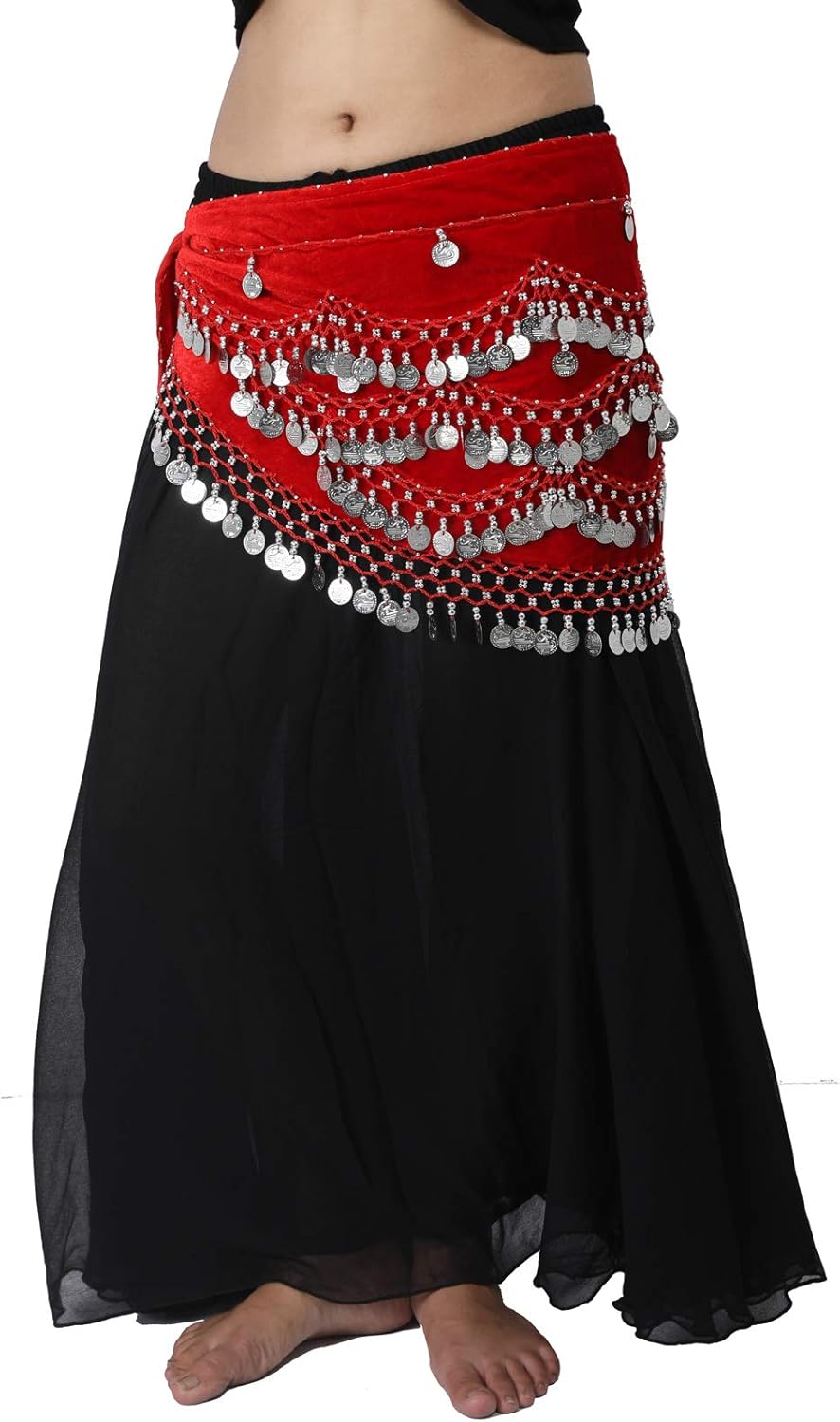 Wevez Classic Egyptian Belly Dance Hip Scarves for Professional Dancers (Green): Clothing