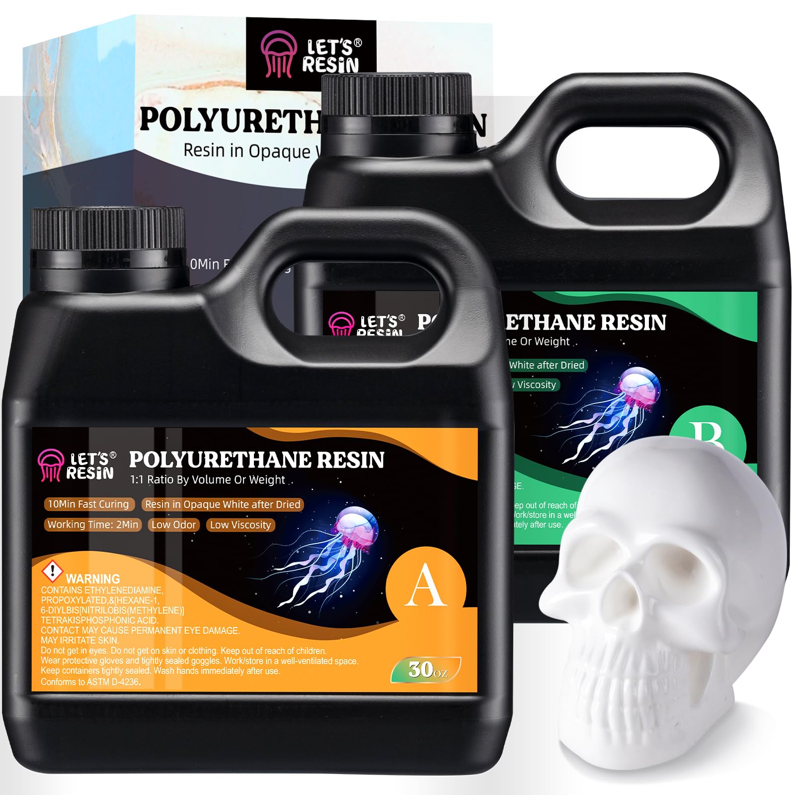 LET'S RESIN Polyurethane Resin, 60oz 2 Part Casting Resin, Fast Cured Resin within 10 Minutes, Ultra Low Viscosity & Low Odor Pourable Liquid Plastic for Casting Models, Prototypes & Other Resin Craft