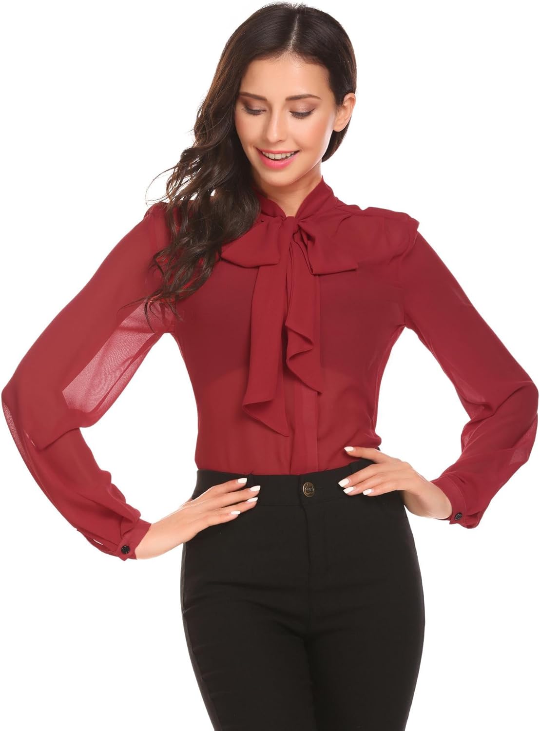 sheer bow tie blouse