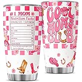 JENOIS Cool Moms Nutrition Facts, Tumbler 20 Oz With Lid And Straw, Mom Simply Checkered Simple Handle Stainless Women Water Funny Mama Day Steel Hot, Cool Moms Club Gifts