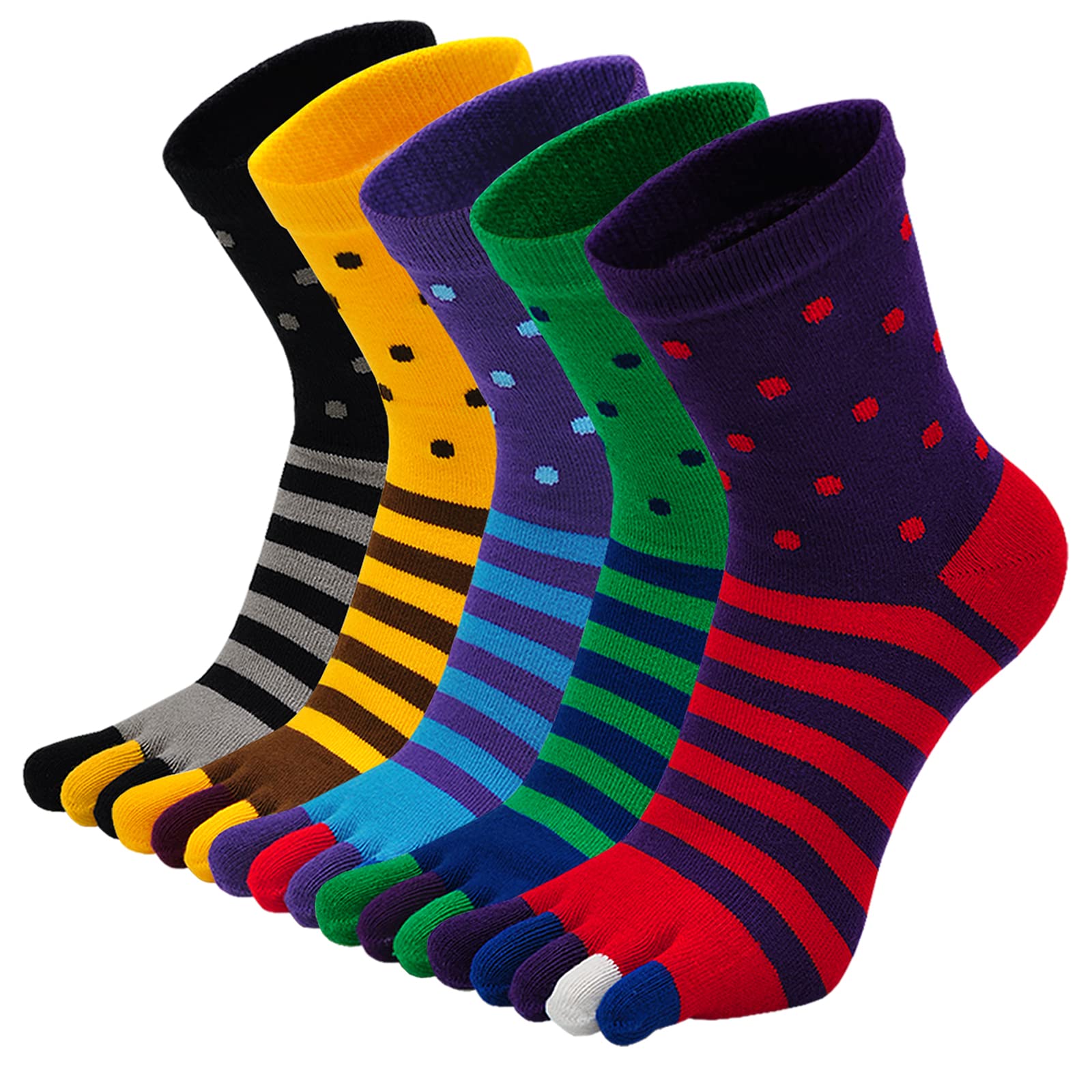 Photo 1 of Hellomamma Toe Socks Mens Five Finger Striped Sock Running Athletic Cotton Ankle Sox 5 Pairs