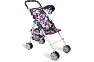 FASH N KOLOR My First Doll Stroller for Kids – Foldable Baby Toy Doll Stroller with Safety Belt & Storage Basket, Pretend Play Fits up to 18″ Dolls, Double Wheels on All 4 Legs – Best Gift for Girls & Boys