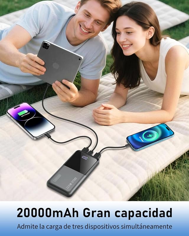 Batería Externa de 22,5 W, 20000 mAh, Carga rápida, batería portátil USB C de Entrada y Salida PD3.0 QC4.0 Power Bank Compatible con iPhone 17 16 15 14 13 Pro MAX Mini Plus Smartphones (Black) — foto 4 de 6