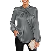 GRACE KARIN Women's Long Sleeve Satin Blouse,Mock Neck Work Silk Shirts,Dressy Tops for Business Casual Office