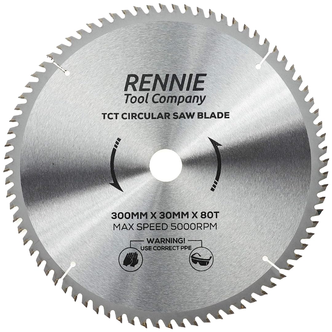 Rennie Tools - 300mm x 30mm x 80T TCT Circular Wood Saw Blade Includes 25mm 20mm & 16mm Bore Reduction Rings. Compatible with Bosch Makita Dewalt Circular Saw Etc. Also Fits 305mm Saws