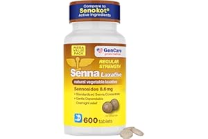 GenCare Senna Laxative 600 Tablets Senna 8.6mg Tablets with Natural Sennosides | Laxatives for Constipation, Bloating, Gas & Irregularity Relief. Safe & Effective | Generic for Senokot
