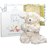 Tickle & Main Catholic Baptism Gift Set - 2-Pc White Presentation Box - Interactive Prayer Lamb & Baby’s First Prayer Book - Christening Gifts for Boys & Baby Girls Ages 2+