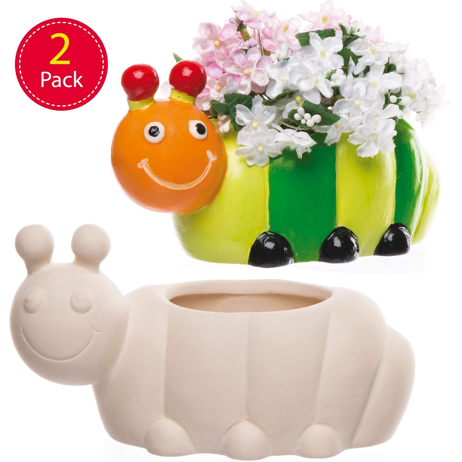 Baker Ross AV988 Caterpillar Flowerpots - Pack of 2, Ceramic Painting Craft Kits for Kits to Decorate and to Display - Image 3