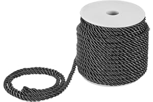 M METERXITY 22 Yards Twisted Rope Trim, 5mm/0.2" Black Soft Polyester Twisted Silk Rope Cord 3-Ply Decorative Cord for Gift Bag/DIY Crafts/Home Decor/Curtain Tieback