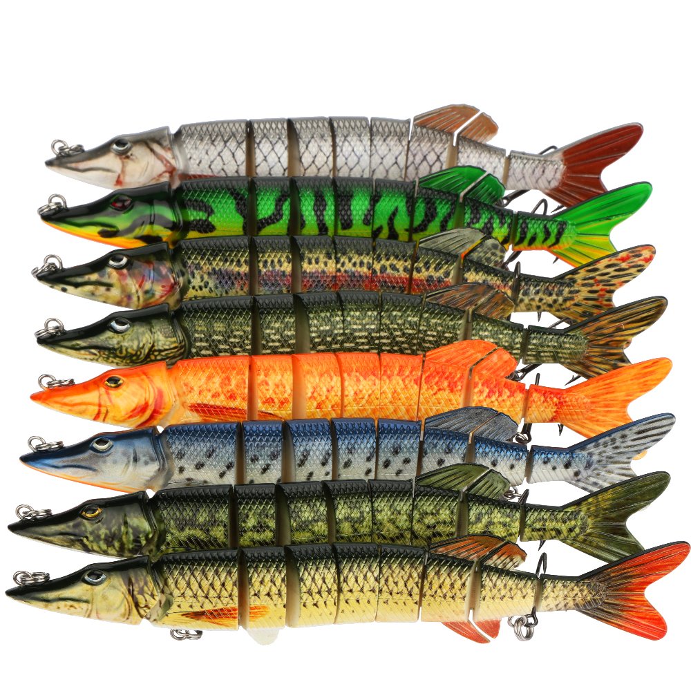 Goture Pike Muskie Multi Jointed Hard Fishing Lure Swimbaits Life-like Baits 8 Segments with Black Treble Hooks for Freshwater Saltwater Fishing (8\'\', 2.36oz)