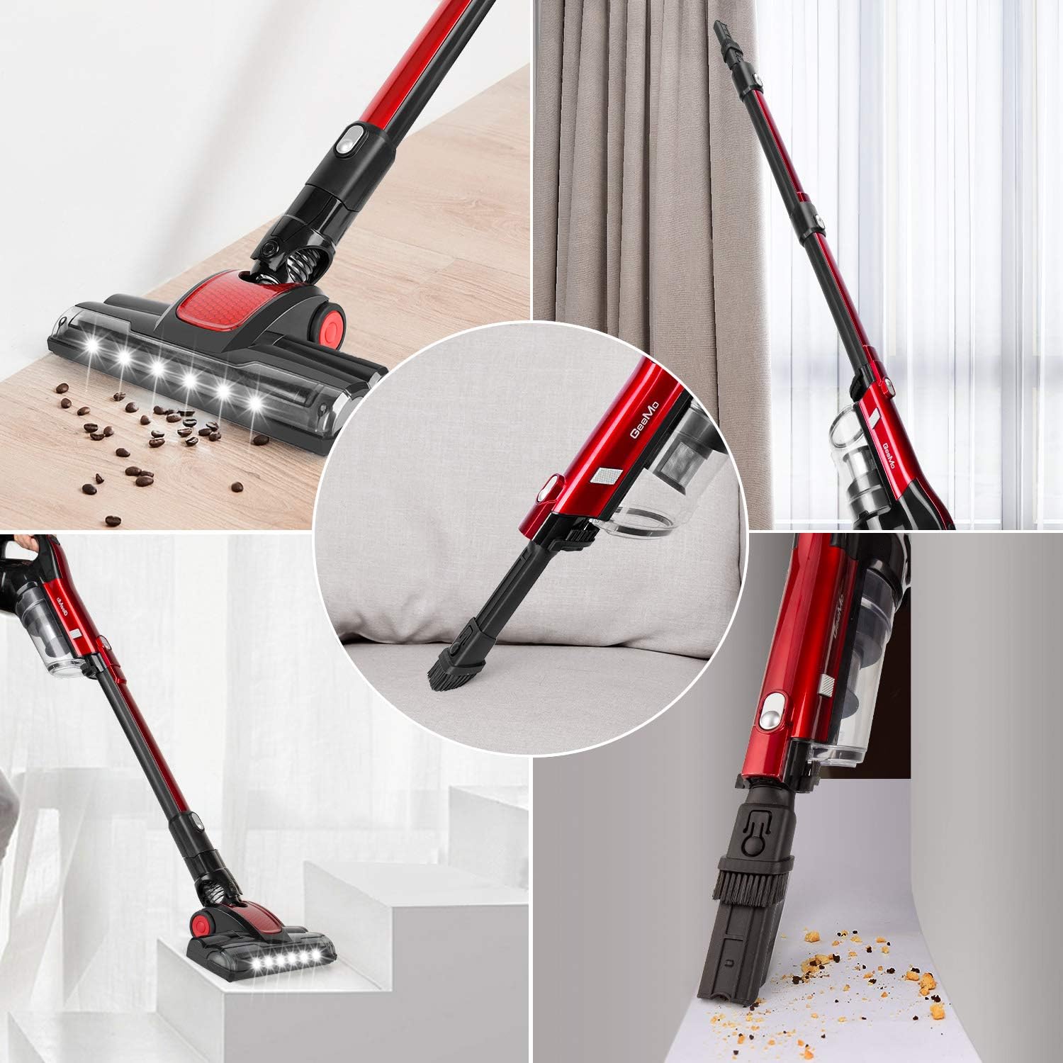 GeeMo Vacuum Cleaner, 4 in 1 Stick Vacuum 17Kpa Powerful Suction, with LED Electric Brush 1.2L High-Capacity Quiet Vacuum, with HEPA Quadruple Filter for Deep Clean Pet Hair Carpet Hard Floor - H595 -