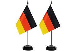 TRENDPOW 2 Pack Germany Desk Flag, German Table Office Flags, Small Miniature Desktop Flag With 12" Solid Black Pole and Black Base, Classroom, Offices Meeting Desk Decoration (Germany)