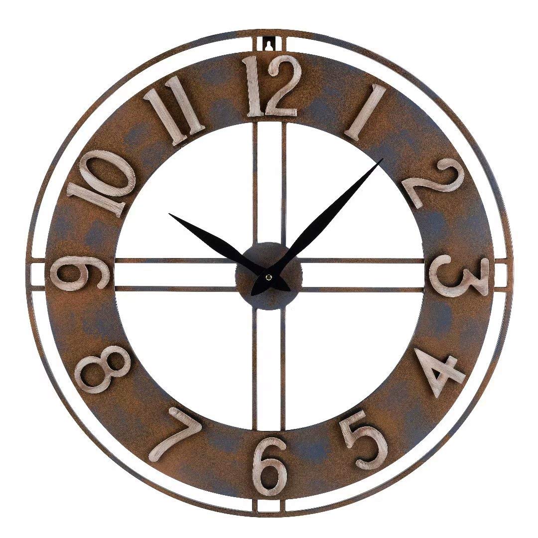 23.6-Inch Oversized Rustic Vintage Metal Silent Non-Ticking Battery Operated Decorative Wall Clock with Large Arabic Numerals
