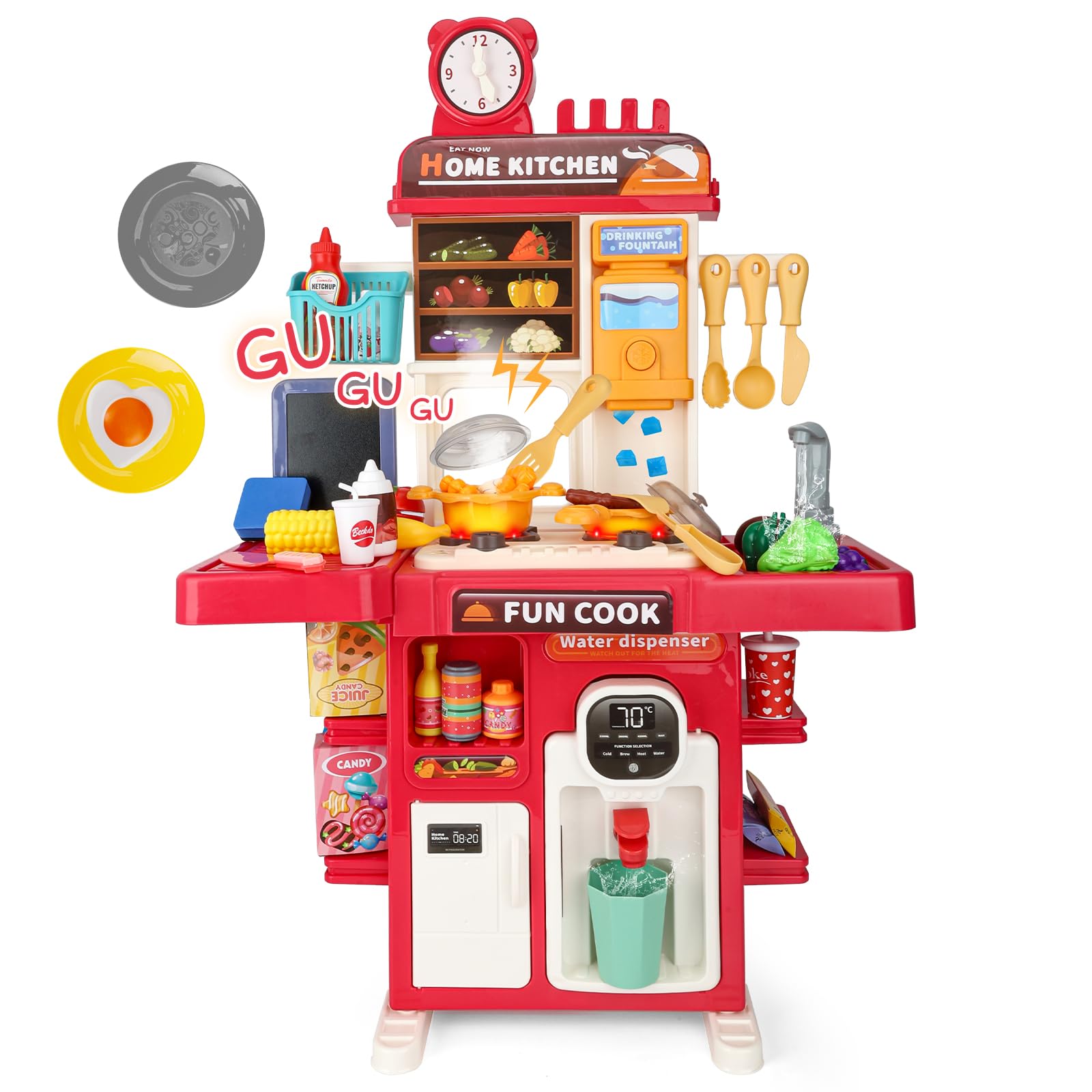 Photo 1 of Upgrade Toy Kitchen Set for Kids Toddlers Mini Kitchen Playset with Spray Sink & Realistic Lighting Pretend Cooking Toys for 3 4 5 Year Old Girls Boys Gifts (Red)