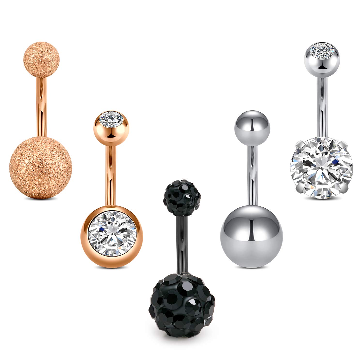 incaton Belly Bar - 5 Pcs Belly Button Rings,14G Surgical Stainless Steel 10mm Navel Piercing Jewellery